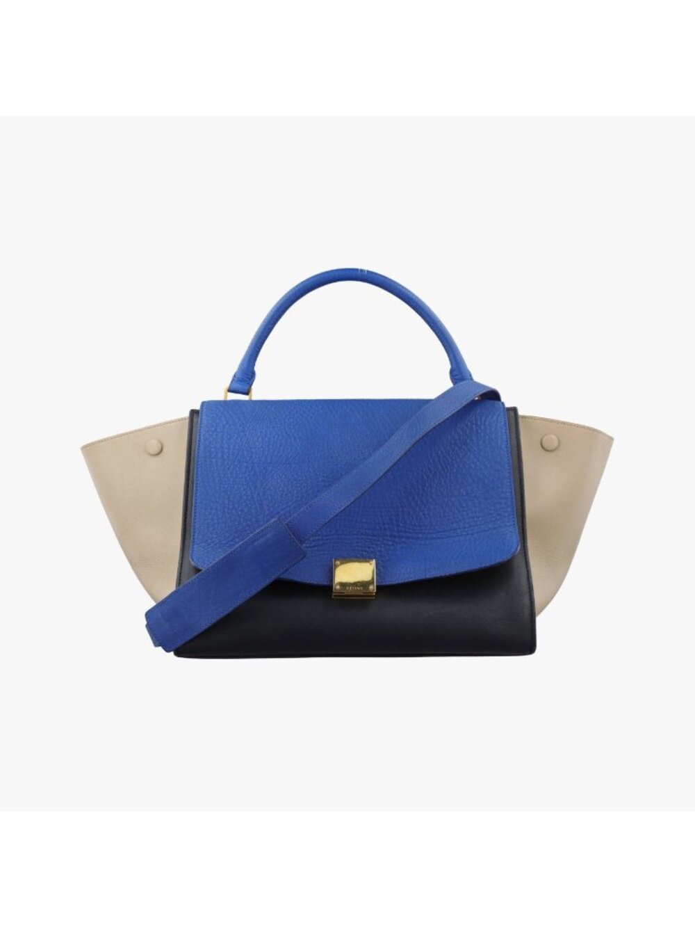 Celine Trapeze Beige Blue Black Leather Handbag